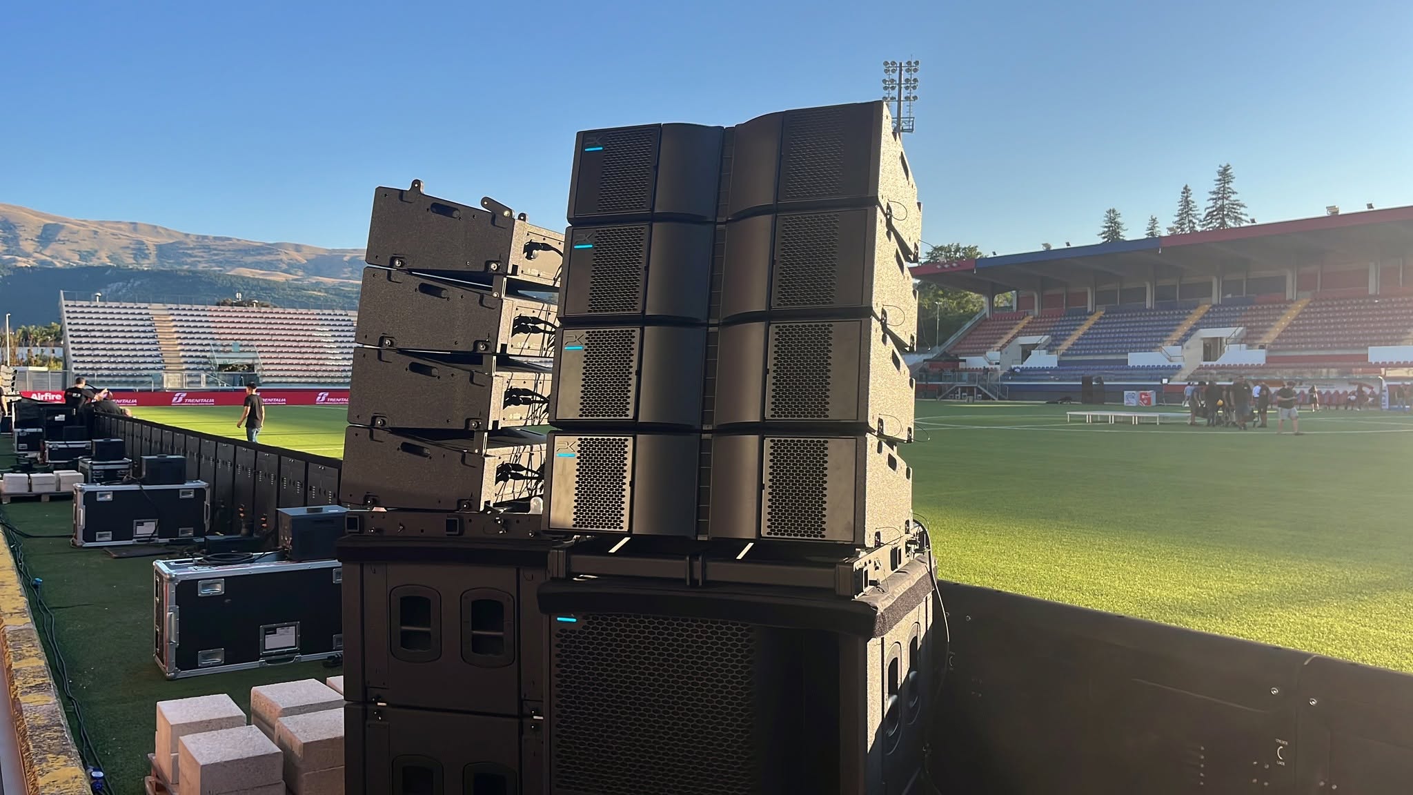 Pitch-side T8 stacks · televised charity football, Italy