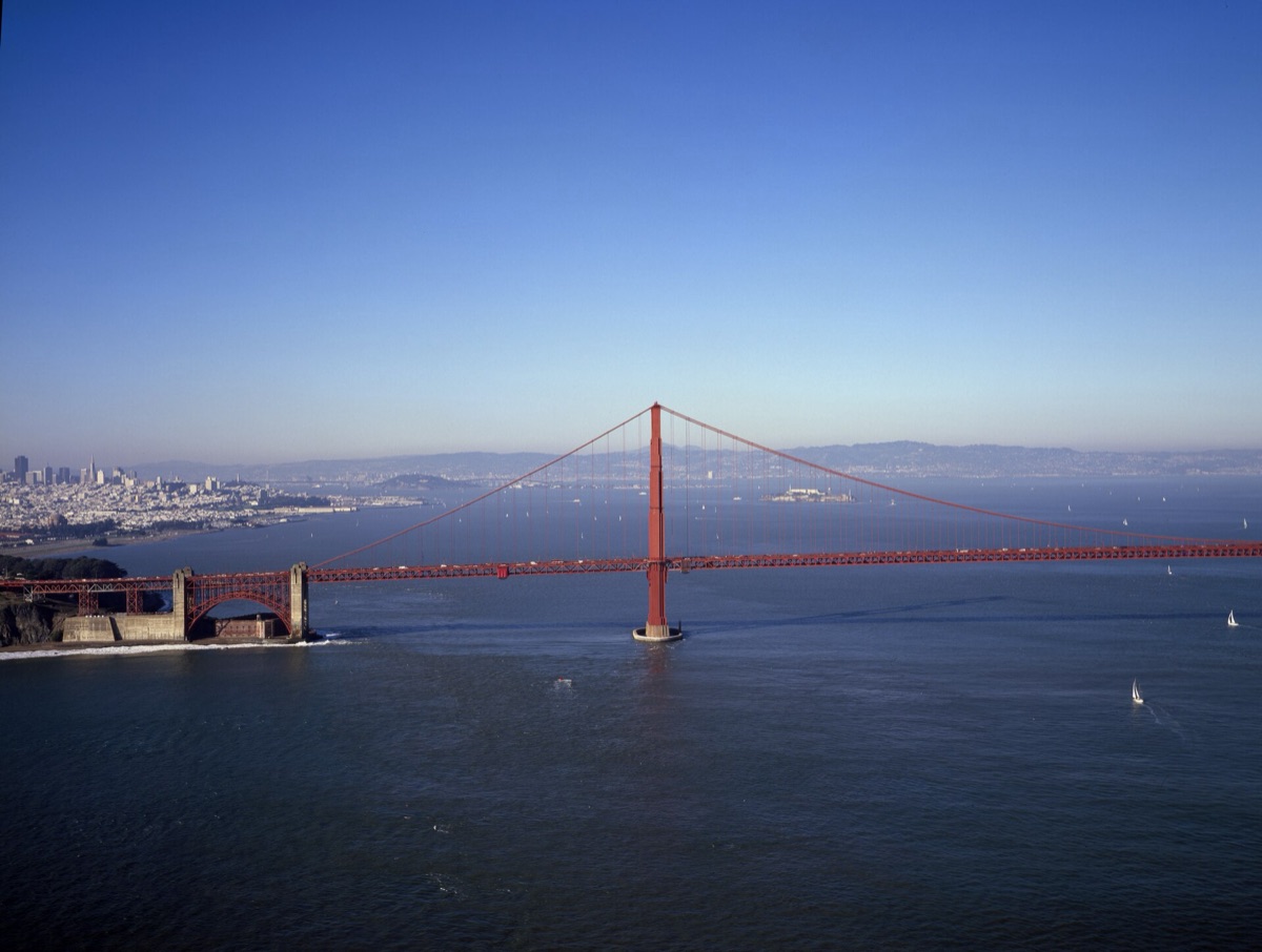 The Golden Gate Bridge with the San Francisco skyline beyond
